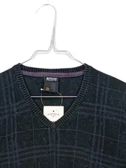 Vorschaubild 3 von Herren Pullover Kariert Grau V-Ausschnitt Langarm Gr. S