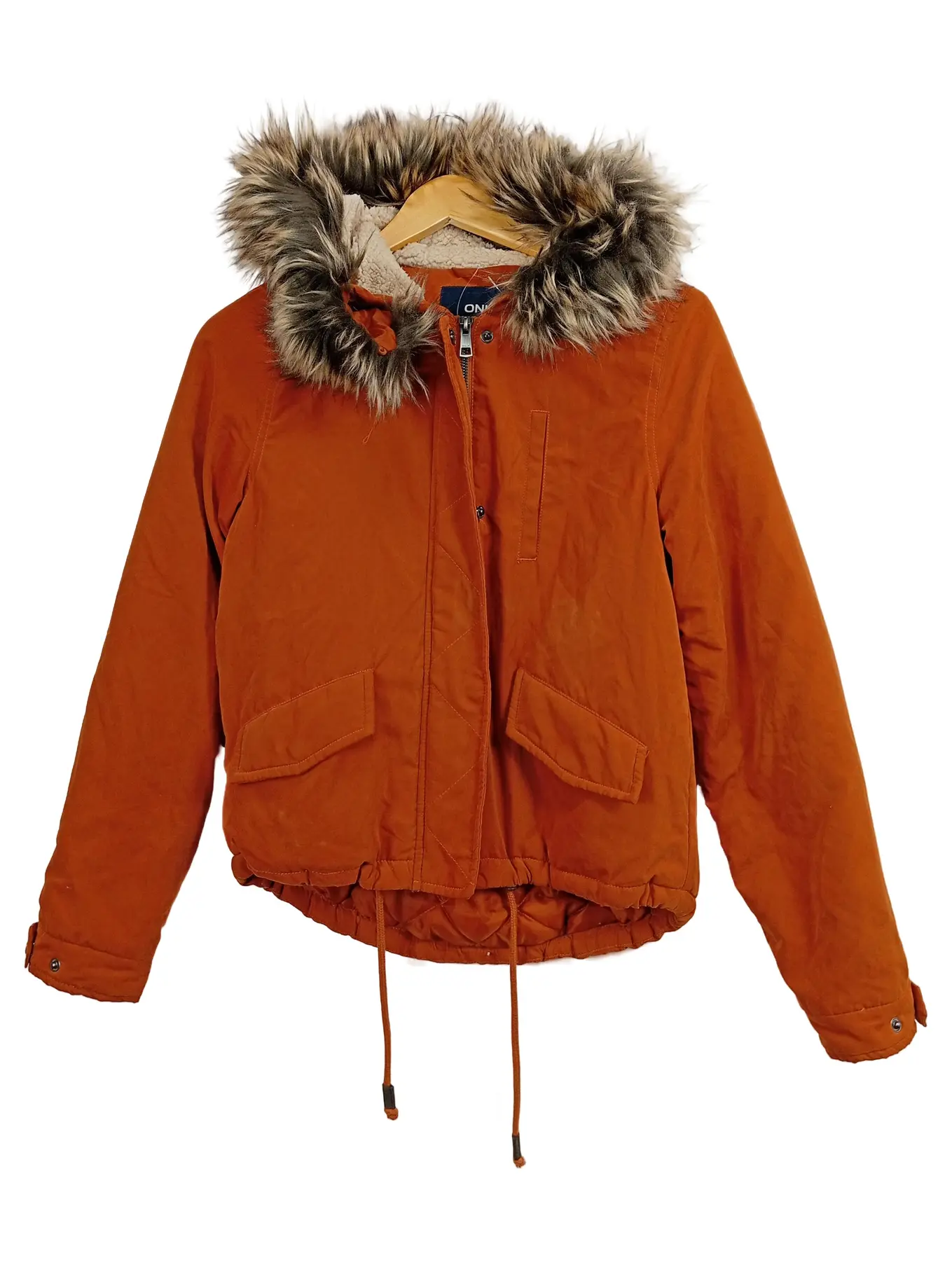 ONLY Damen Parka Steppjacke Kapuze Orange Gr. 34/XS Winter
