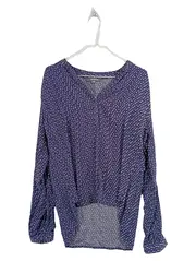 Vorschaubild 1 von Damen Bluse Langarm Gr. 38 Blau Blättermuster Viskose