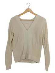 Vorschaubild 1 von Damen Pullover Strickpullover Gr. 36/S Beige V-Ausschnitt Lochmuster
