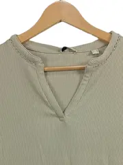 Vorschaubild 2 von Damen T-Shirt Gr. 38/M Beige Rippstrick V-Ausschnitt Halbarm