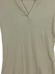 Vorschaubild 3 von Damen T-Shirt Gr. 38/M Beige Rippstrick V-Ausschnitt Halbarm