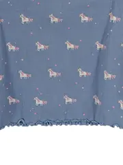 Vorschaubild 3 von Mädchen Langarmshirt Einhorn Motiv Rüschen Rippstrick Blau Gr. 110