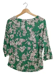 Vorschaubild 1 von Damen Bluse Blumenmuster Grün Gr. S 3/4-Arm Feminin