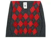 Vorschaubild 3 von Herren Pullover Argyle Muster Wolle V-Ausschnitt Gr. M Grau Rot