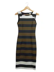 Vorschaubild 1 von Bleistiftkleid Damen Gr. S gestreift Oliv Schwarz Weiß ärmellos