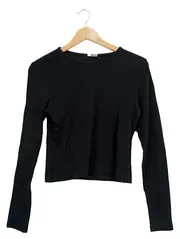 Vorschaubild 1 von Sport Damen Langarmshirt Schwarz Gr. L Basic Rippstrick Baumwolle