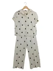 Vorschaubild 1 von Damen Hosenanzug Set 36/S Beige Maritim Anker-Muster Leinen-Mix