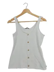 Vorschaubild 1 von Denim Damen Rippstrick Top Weiß Knopfleiste Gr. S 36