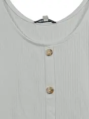 Vorschaubild 2 von Denim Damen Rippstrick Top Weiß Knopfleiste Gr. S 36