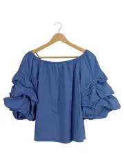 Vorschaubild 1 von Damen Bluse Langarm Gestreift Rüschen Baumwolle Blau Gr. 36 S