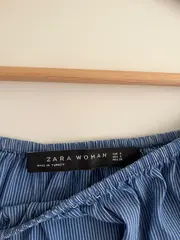 Vorschaubild 5 von Damen Bluse Langarm Gestreift Rüschen Baumwolle Blau Gr. 36 S