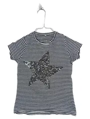 Vorschaubild 1 von Kinder T-Shirt Gr. 122/128 Pailletten Stern Gestreift Blau Weiß