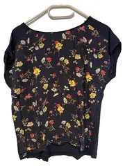 Vorschaubild 2 von Damen T-Shirt Blumenmuster Kurzarm Blau Gr. L 40 Viskose Casual