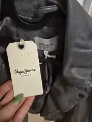 Vorschaubild 2 von Pepe Jeans Damen Kunstleder Bikerjacke Grau Gr. M 38 Freizeit Urban