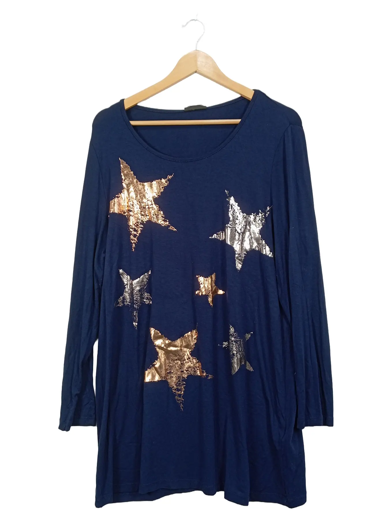 MIAMODA Mia Moda Damen Langarmshirt Sterne Metallic Viskose Blau Gr. 48