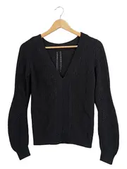 Vorschaubild 1 von Damen Pullover Strickpullover V-Ausschnitt Schwarz Gr. 36 S Casual