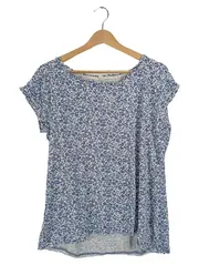 Vorschaubild 1 von Damen T-Shirt Viskose Blumenmuster Kurzarm Blau Gr. 38 M