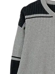 Vorschaubild 2 von Herren Pullover Gr. L Grau Baumwolle Rippstrick Sweater Streifen