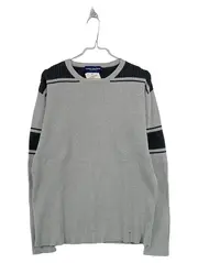 Vorschaubild 1 von Herren Pullover Gr. L Grau Baumwolle Rippstrick Sweater Streifen