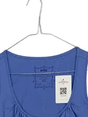 Vorschaubild 2 von Damen Top ärmellos Rüschen Blau Gr. XS 34 Baumwolle