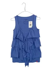 Vorschaubild 1 von Damen Top ärmellos Rüschen Blau Gr. XS 34 Baumwolle