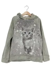 Vorschaubild 1 von Kinder Hoodie Kapuzenpullover Fleece Katzenmotiv Gr. 134/140 Grün