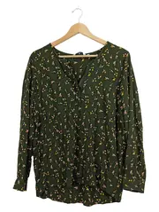 Vorschaubild 1 von Damen Bluse Gr. 40/L Grün Blumenmuster Viskose Langarm