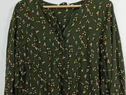 Vorschaubild 2 von Damen Bluse Gr. 40/L Grün Blumenmuster Viskose Langarm