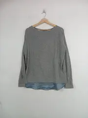 Vorschaubild 2 von Damen Pullover Gr. M 38 Grau Hemdeinsatz Lagenlook Kaschmir Mix Strick