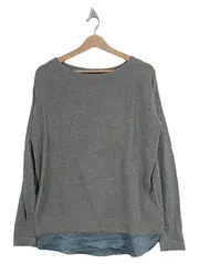 Vorschaubild 1 von Damen Pullover Gr. M 38 Grau Hemdeinsatz Lagenlook Kaschmir Mix Strick