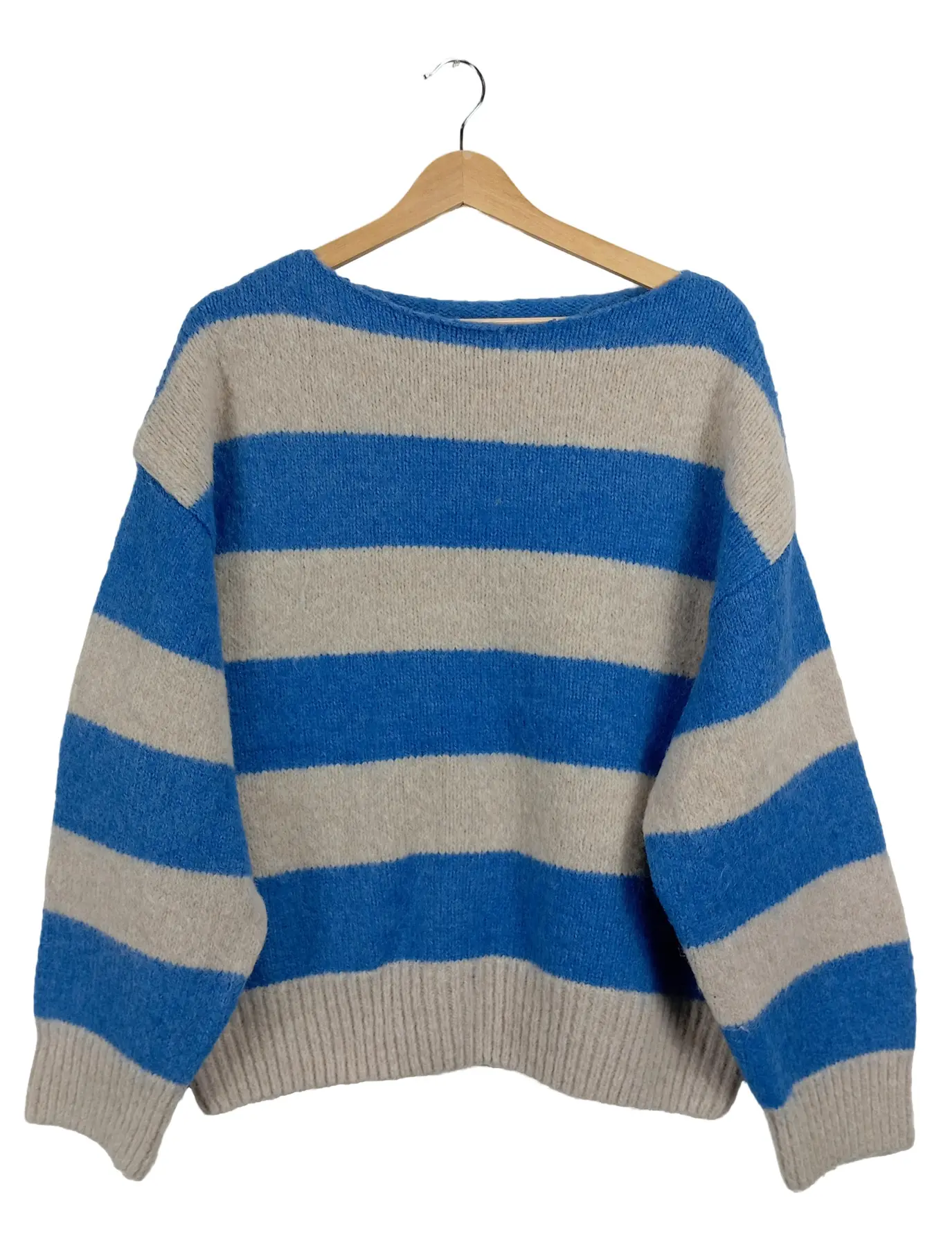 SVSSYCLASSY Damen Pullover Gestreift Rippstrick Langarm Blau Gr. 38 M