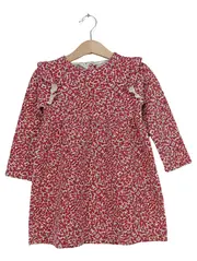 Vorschaubild 1 von Mädchen Kleid Gr. 104 Rot Blumenmuster Rüschen Langarm