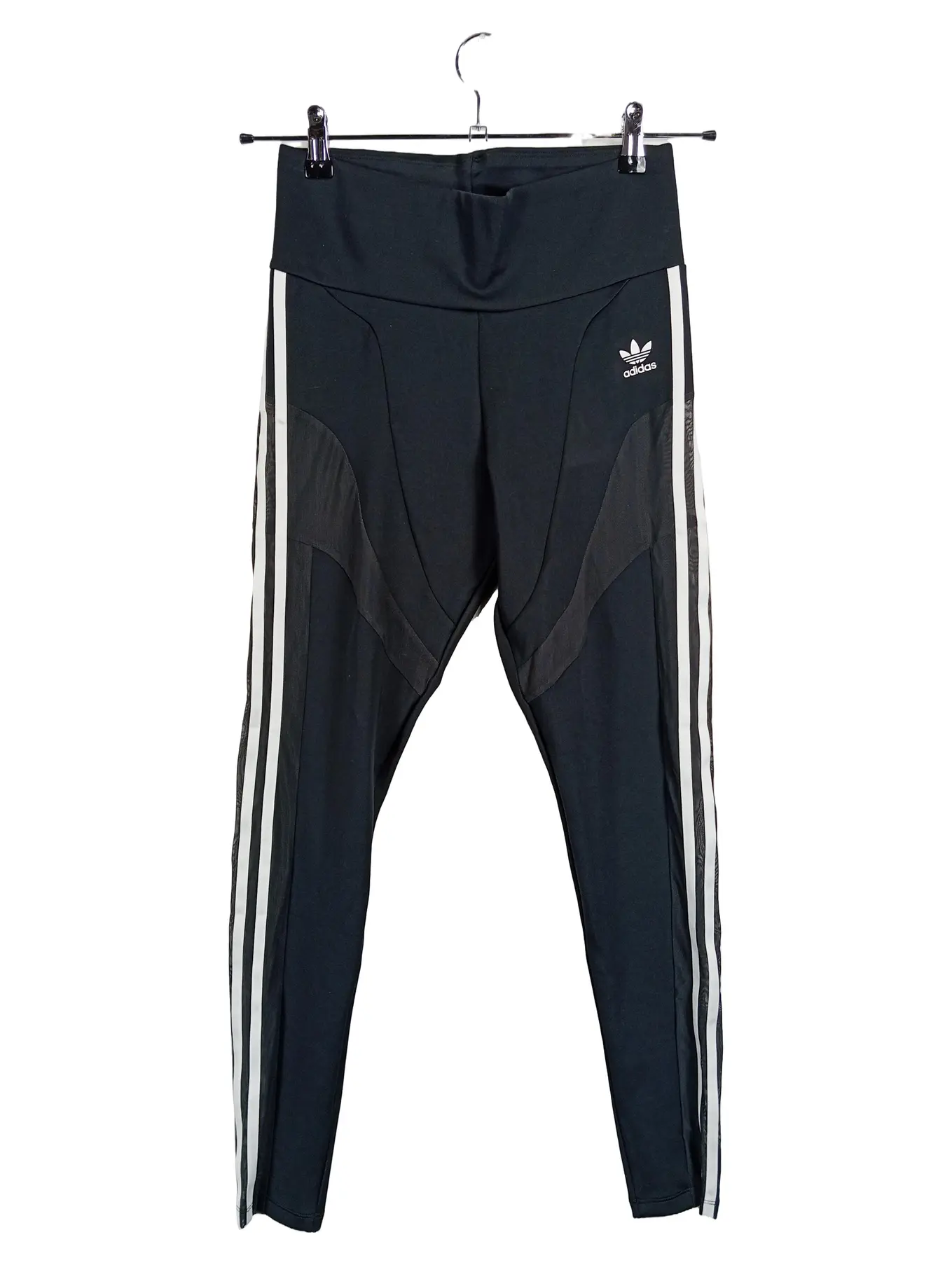 ADIDAS Damen Leggings Gr. 38 M Schwarz 3 Streifen Mesh Sport Hose Tights