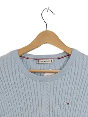 Vorschaubild 2 von Pullover Damen Zopfstrick Baumwolle Hellblau Gr. 40;L Logo Casual