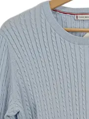 Vorschaubild 3 von Pullover Damen Zopfstrick Baumwolle Hellblau Gr. 40;L Logo Casual