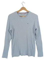 Vorschaubild 1 von Pullover Damen Zopfstrick Baumwolle Hellblau Gr. 40;L Logo Casual