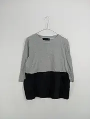 Vorschaubild 2 von Damen Langarmshirt Oversized Baumwolle Meliert Grau Gr. 40 L