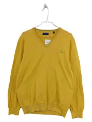 Vorschaubild 1 von Pullover Herren V-Ausschnitt Gr. L Gelb Baumwolle Strickpullover Logo