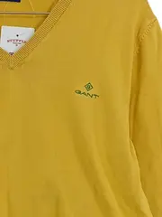 Vorschaubild 5 von Pullover Herren V-Ausschnitt Gr. L Gelb Baumwolle Strickpullover Logo