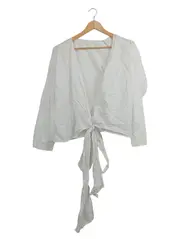 Vorschaubild 1 von Damen Wickelbluse Langarm Weiß Gr. 38/M Baumwolle Modern