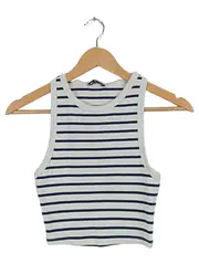 Vorschaubild 1 von Damen Tanktop Gr. 38/M Weiß Blau Gestreift Rippstrick Maritim