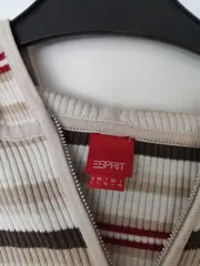 Vorschaubild 5 von Damen Strickjacke Kapuze Reißverschluss Streifen Gr. L Beige Rot