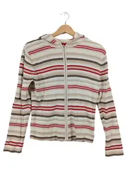 Vorschaubild 2 von Damen Strickjacke Kapuze Reißverschluss Streifen Gr. L Beige Rot