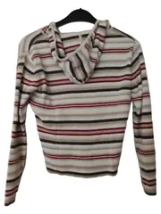 Vorschaubild 3 von Damen Strickjacke Kapuze Reißverschluss Streifen Gr. L Beige Rot