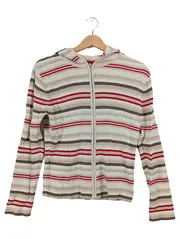Vorschaubild 1 von Damen Strickjacke Kapuze Reißverschluss Streifen Gr. L Beige Rot