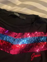 Vorschaubild 5 von Damen T-Shirt Gr. S Schwarz Pailletten Streifen Logo Baumwolle