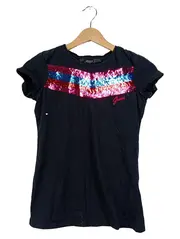 Vorschaubild 2 von Damen T-Shirt Gr. S Schwarz Pailletten Streifen Logo Baumwolle