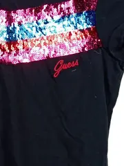 Vorschaubild 4 von Damen T-Shirt Gr. S Schwarz Pailletten Streifen Logo Baumwolle