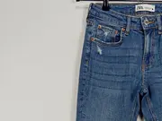 Vorschaubild 2 von Damen Jeans Slim Fit Gr. 36 W28 Blau Destroyed Fransen